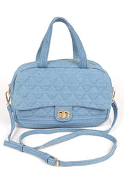 Unisex Quilted Denim Duffle Gym Bag