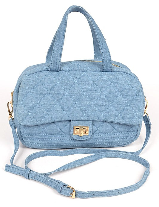 Unisex Quilted Denim Duffle Gym Bag