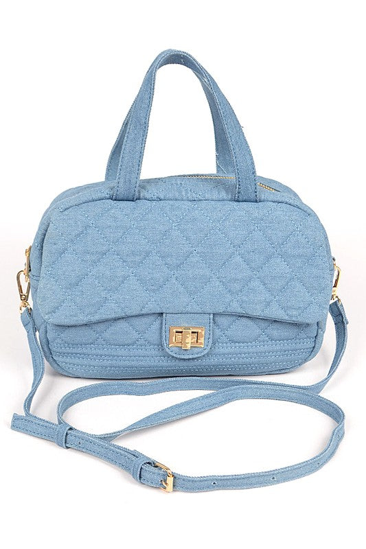 Unisex Quilted Denim Duffle Gym Bag