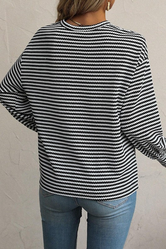 Women's Relaxed Fit Striped Drop Shoulder Long Sleeve Top