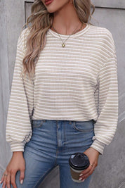 Women's Relaxed Fit Striped Drop Shoulder Long Sleeve Top