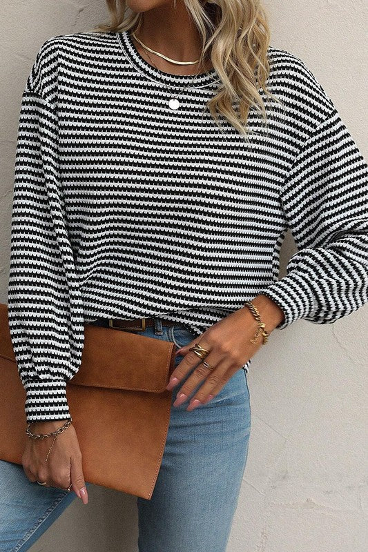 Women's Relaxed Fit Striped Drop Shoulder Long Sleeve Top