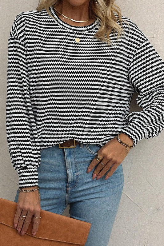 Women's Relaxed Fit Striped Drop Shoulder Long Sleeve Top