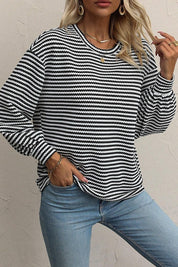 Women's Relaxed Fit Striped Drop Shoulder Long Sleeve Top