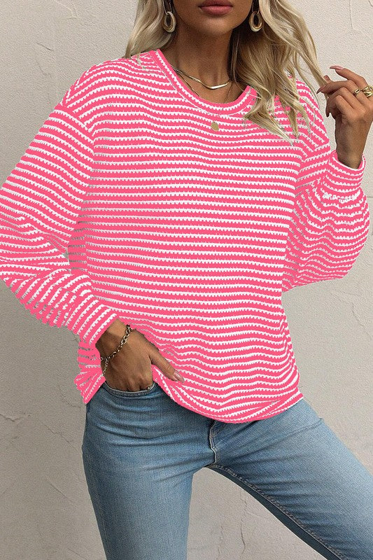 Women's Relaxed Fit Striped Drop Shoulder Long Sleeve Top