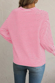 Women's Relaxed Fit Striped Drop Shoulder Long Sleeve Top