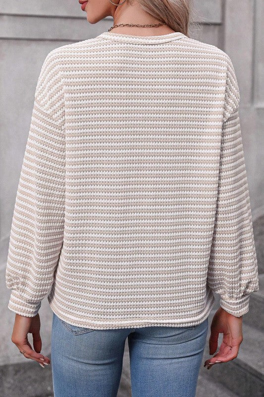 Women's Relaxed Fit Striped Drop Shoulder Long Sleeve Top