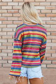 Women's Boho Chic Loose Fit Jacquard Long Sleeve T-Shirt