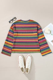 Women's Boho Chic Loose Fit Jacquard Long Sleeve T-Shirt