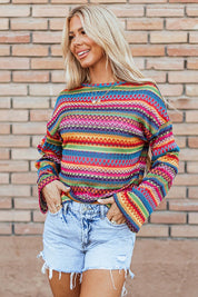 Women's Boho Chic Loose Fit Jacquard Long Sleeve T-Shirt