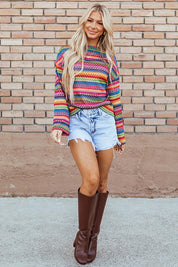 Women's Boho Chic Loose Fit Jacquard Long Sleeve T-Shirt
