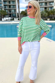 Women's Long Sleeve Striped Top with Contrast Edges