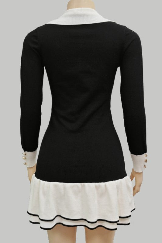 Women's Long Sleeve V-Neck Sweater Dress