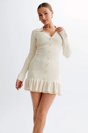 Women's V-Neck Long Sleeve Ribbed Sweater Dress