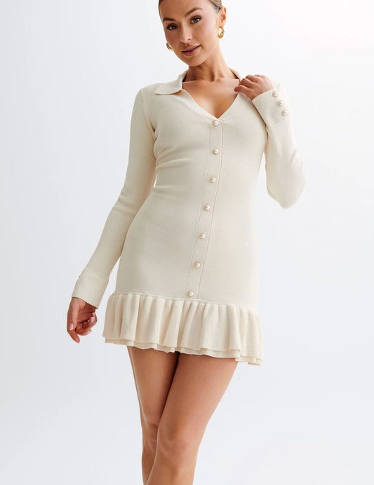 Women's V-Neck Long Sleeve Ribbed Sweater Dress