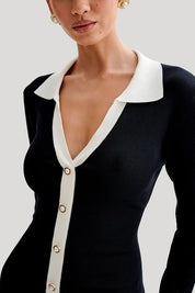 Women's V-Neck Long Sleeve Ribbed Sweater Dress