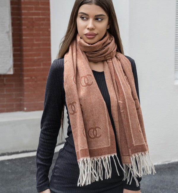 Women's Fringe Double C Pattern Scarf