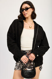 Women's Oversized Suede Bomber Jacket