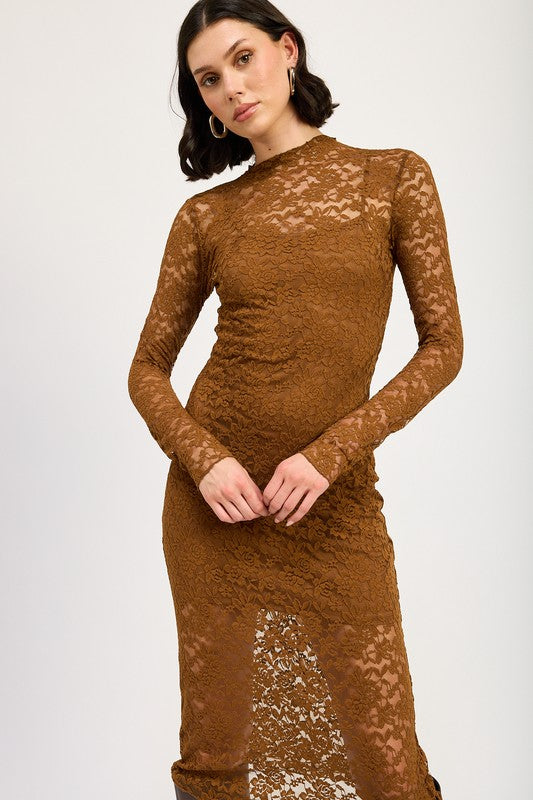 MOCK NECK MIDI LACE DRESS