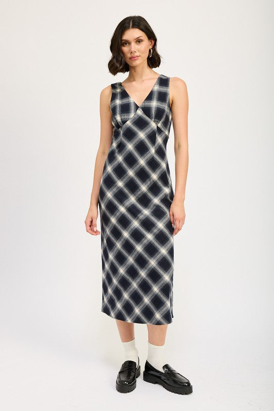 Women's Plaid Maxi Dress with Bias Cut