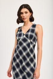 Women's Plaid Maxi Dress with Bias Cut