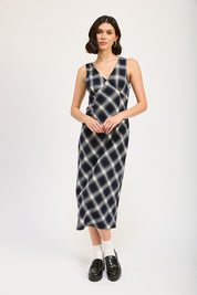 Women's Plaid Maxi Dress with Bias Cut