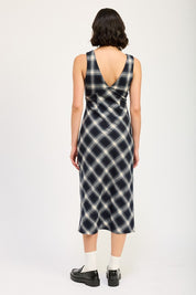 Women's Plaid Maxi Dress with Bias Cut