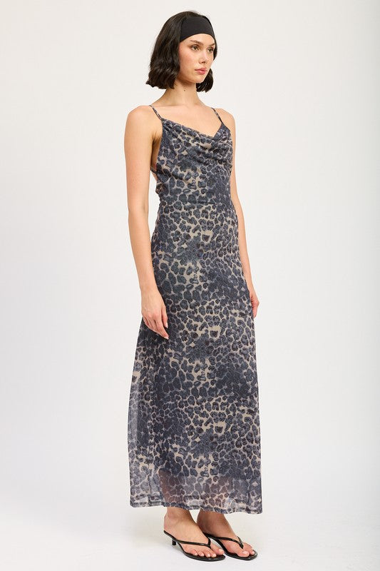 Women's Slight Cowl Maxi Dress with Open Back