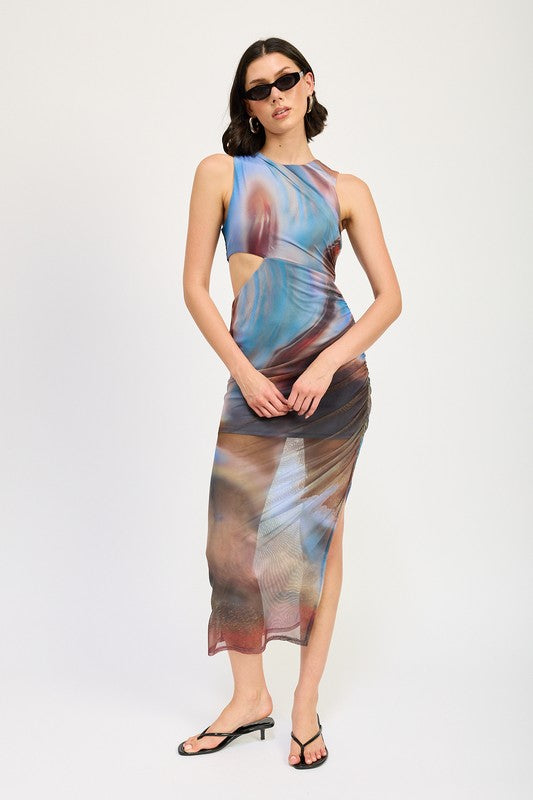 Women's Sleeveless Midi Dress with Cut Out Design