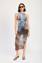 Women's Sleeveless Midi Dress with Cut Out Design