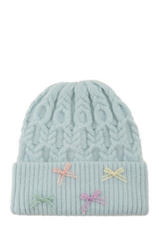 Women's Cable Knit Beanie with Mini Bow Accent