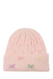 Women's Cable Knit Beanie with Mini Bow Accent