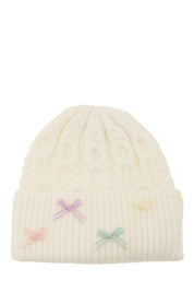 Women's Cable Knit Beanie with Mini Bow Accent