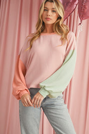 Women's Colorblock Patchwork Drop Shoulder Long Sleeve Top