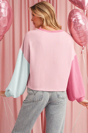 Women's Colorblock Patchwork Drop Shoulder Long Sleeve Top