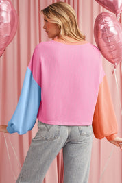 Women's Colorblock Patchwork Drop Shoulder Long Sleeve Top