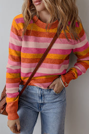 Striped Ribbed Edge Round Neck Sweater