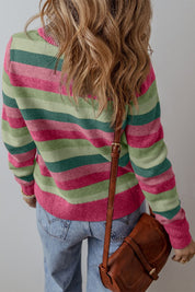 Striped Ribbed Edge Round Neck Sweater