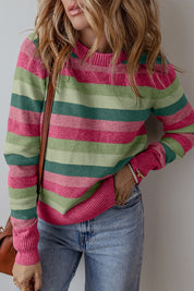 Striped Ribbed Edge Round Neck Sweater