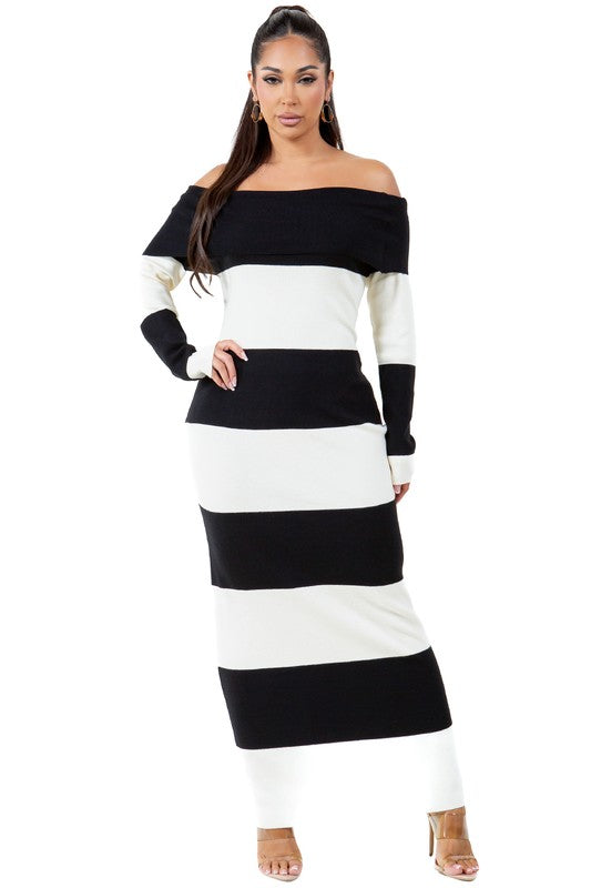 Women's Off-Shoulder Body-Con Maxi Knit Dress