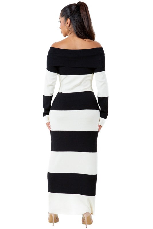 Women's Off-Shoulder Body-Con Maxi Knit Dress