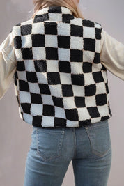 Women's Checkered Sherpa Collared Vest Jacket