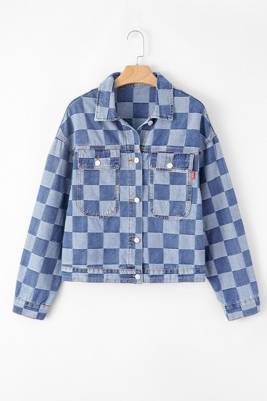 Women's Checkered Patchwork Denim Jacket