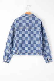 Women's Checkered Patchwork Denim Jacket