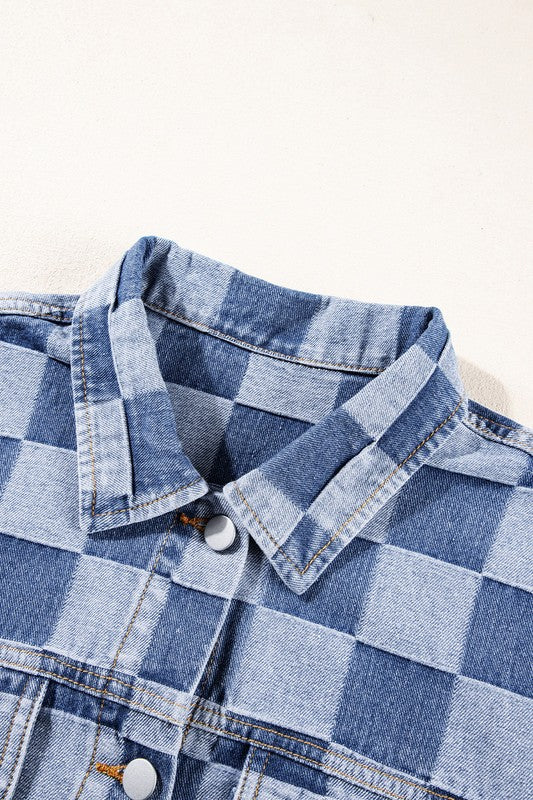 Women's Checkered Patchwork Denim Jacket