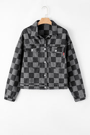 Women's Checkered Patchwork Denim Jacket