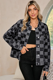 Women's Checkered Patchwork Denim Jacket