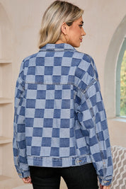 Women's Checkered Patchwork Denim Jacket