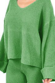 Women's V-Neck Bell Sleeve Sweater and Wide Leg Pants Set
