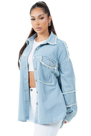 Women's Oversized Denim Shirt with Button Closure